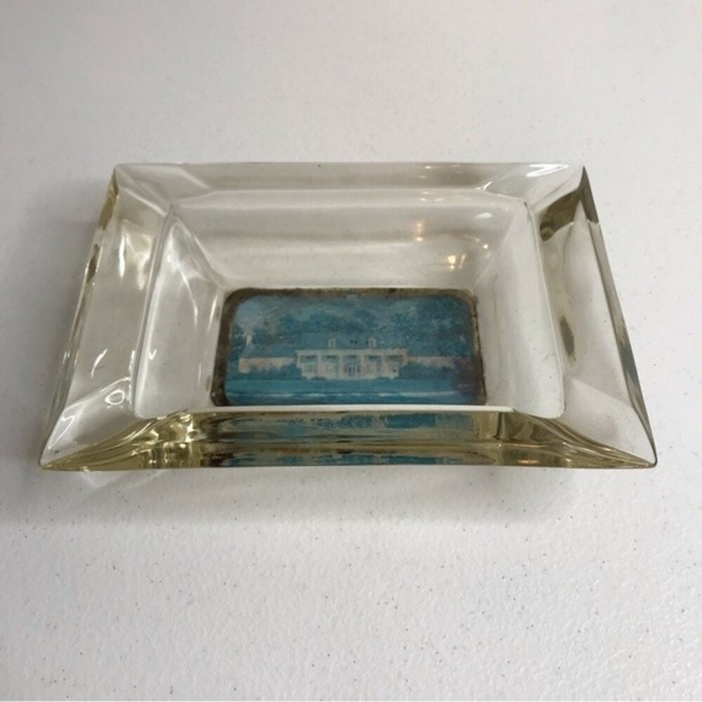 Vintage Glass Photograph Souvenir Ashtray MCM Mid Century Modern 7 In by 5 In